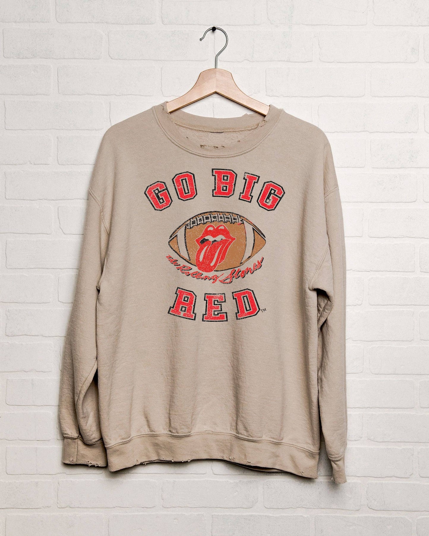 Rolling Stones Go Big Red Football Sand Thrifted Sweatshirt