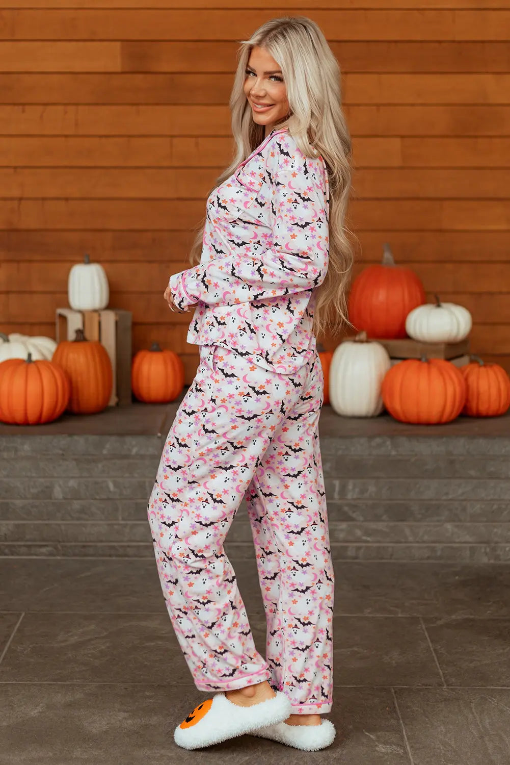 Pink Halloween Eve Haunted Honey Bat Print Pajama Set Dear-Lover Dropshipping