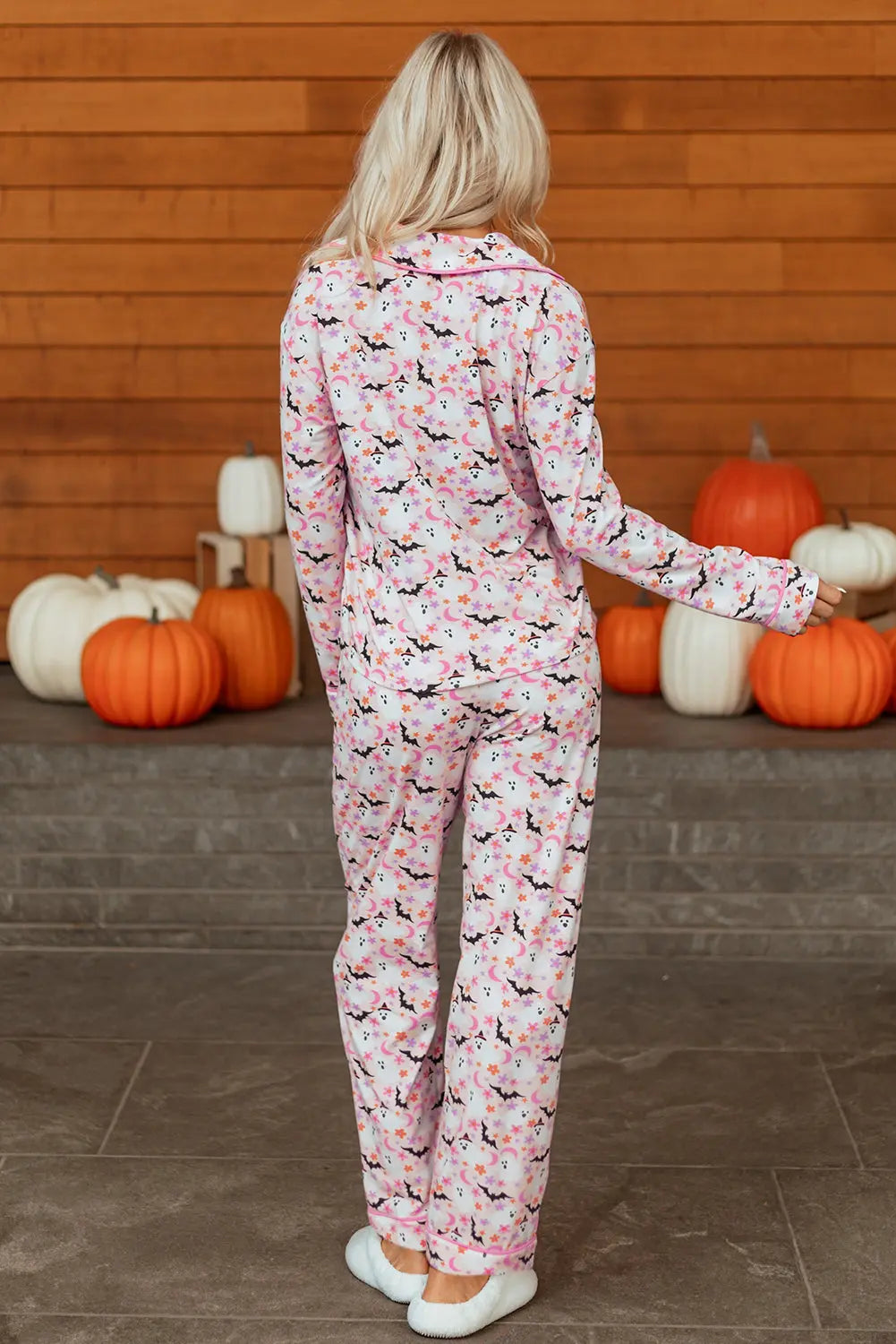 Pink Halloween Eve Haunted Honey Bat Print Pajama Set Dear-Lover Dropshipping