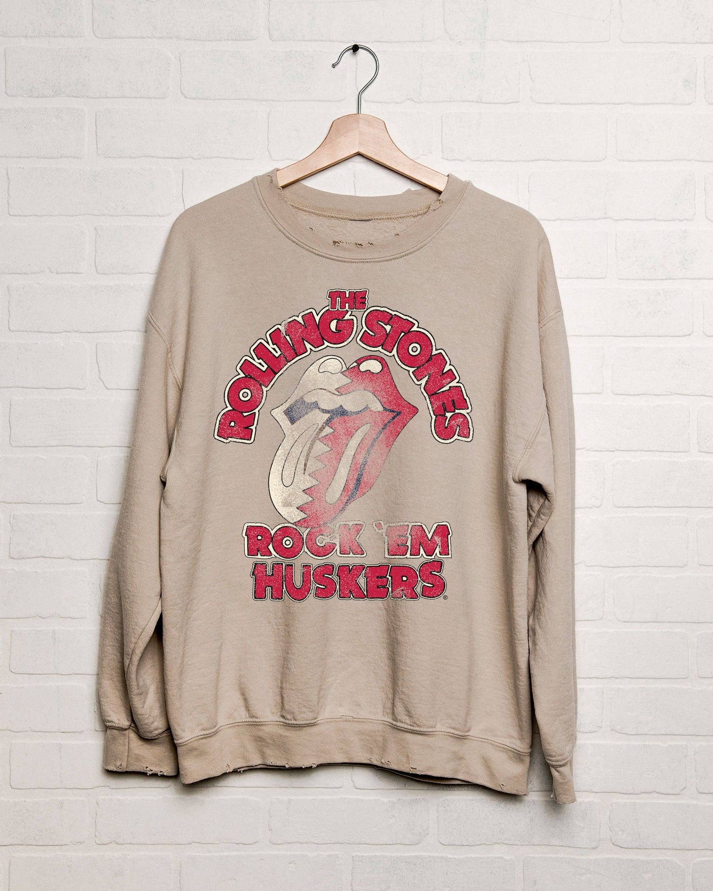 Rolling Stones Rock Em Huskers Sand Thrifted Sweatshirt