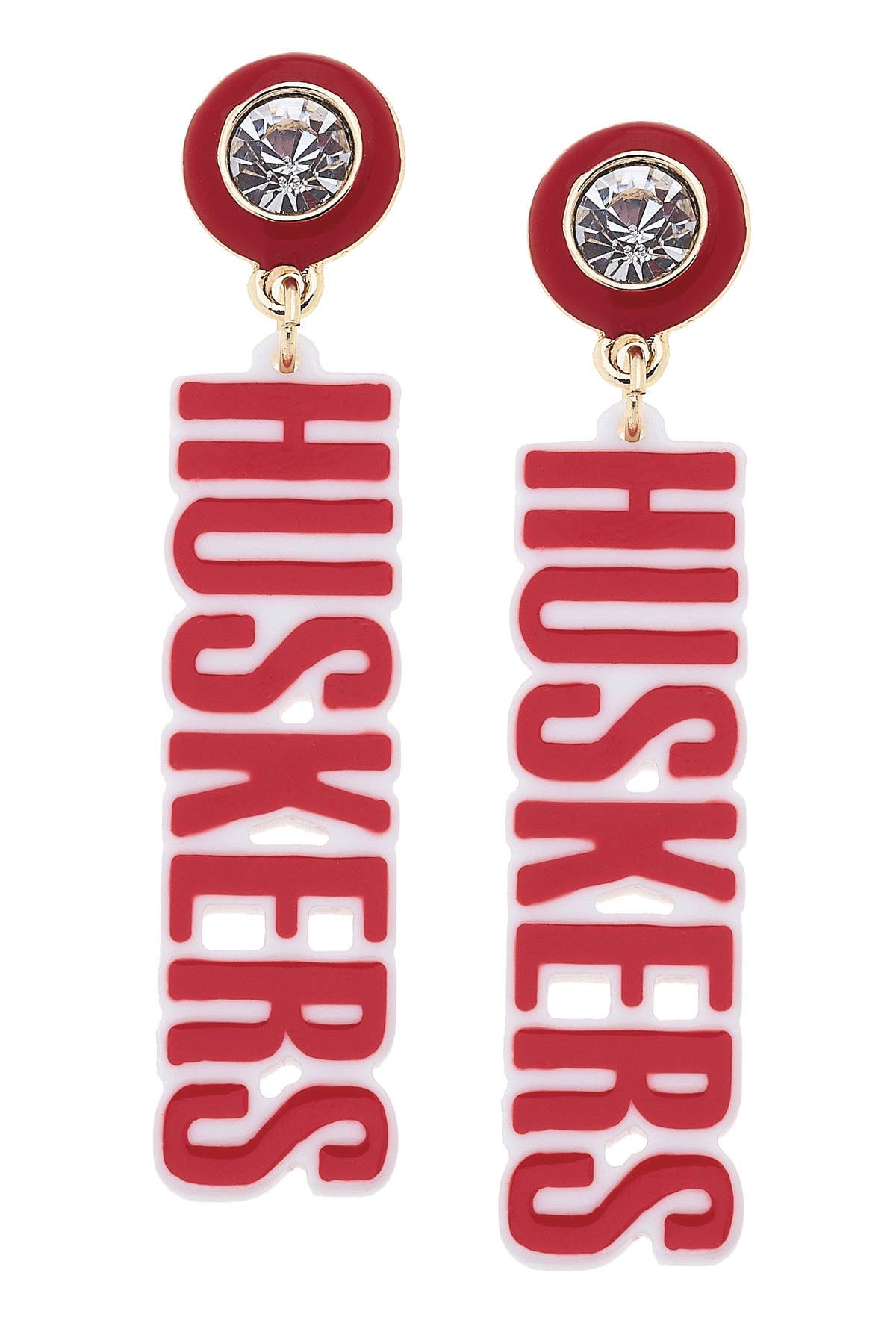 Nebraska Huskers Resin Block Letter Earrings in Red