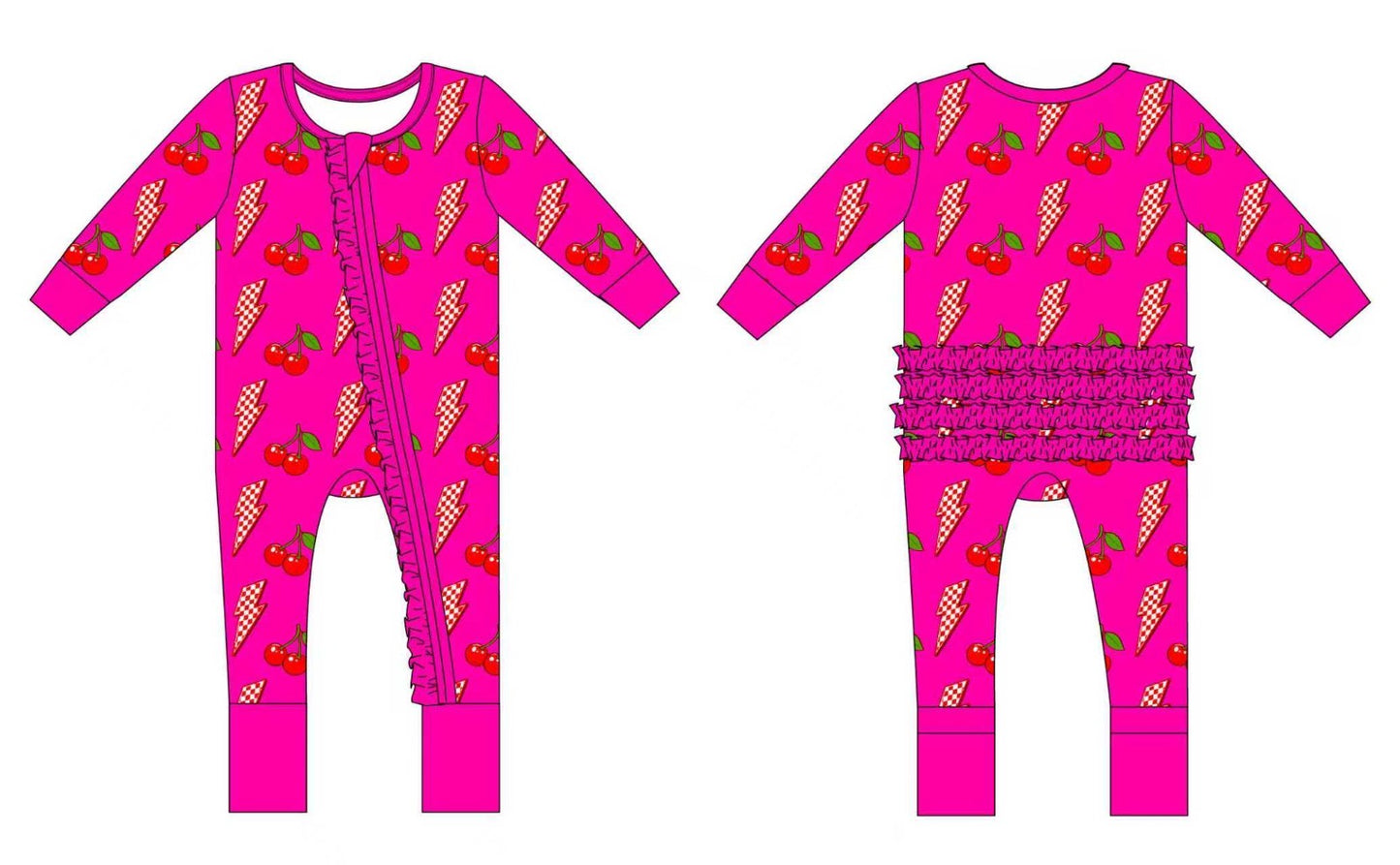 Bamboo ruffle zippy romper - Cherry Zap - WILL SHIP MAY 2026