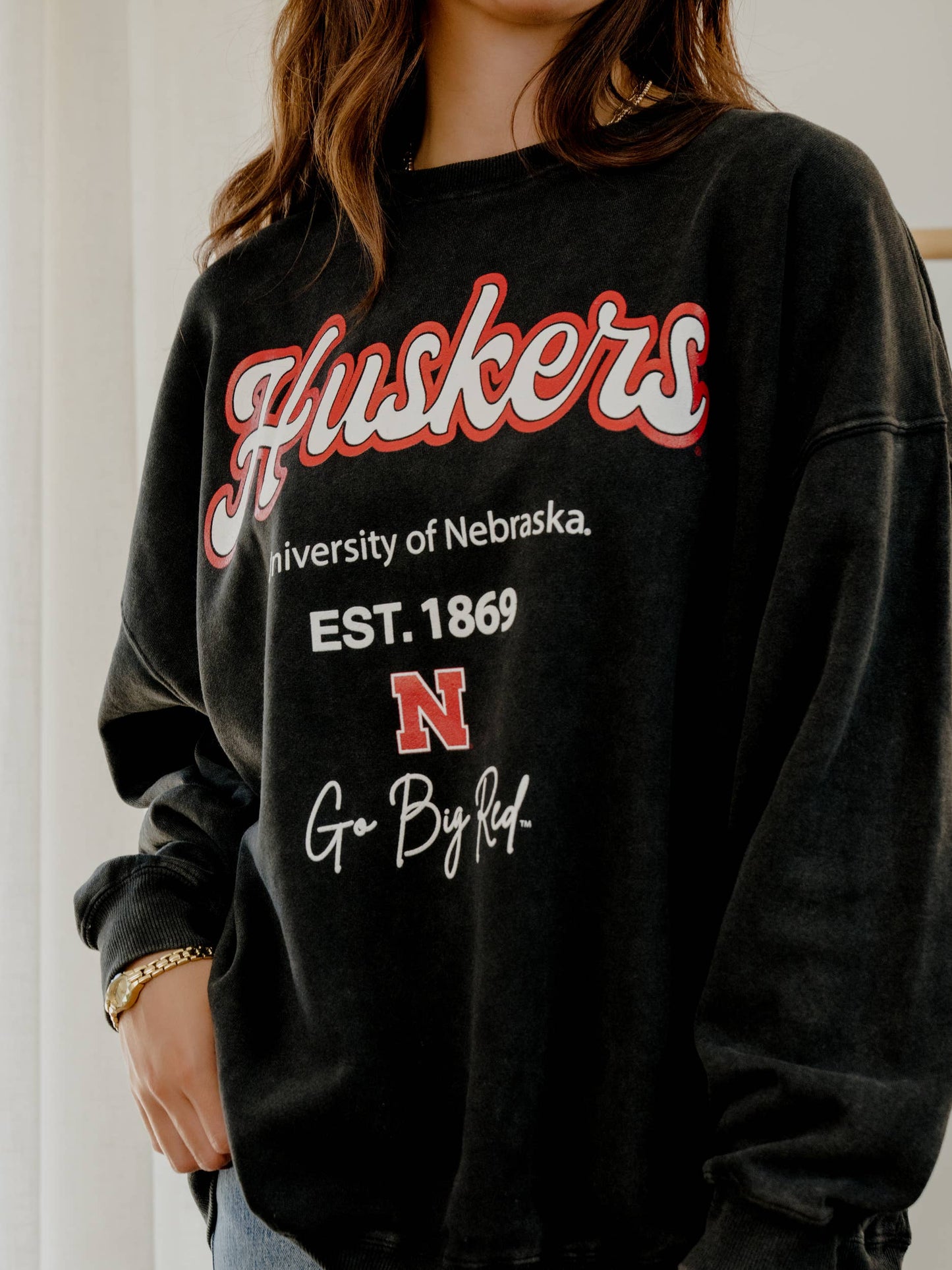 Nebraska Huskers Letterman Charcoal Chrome Sweatshirt