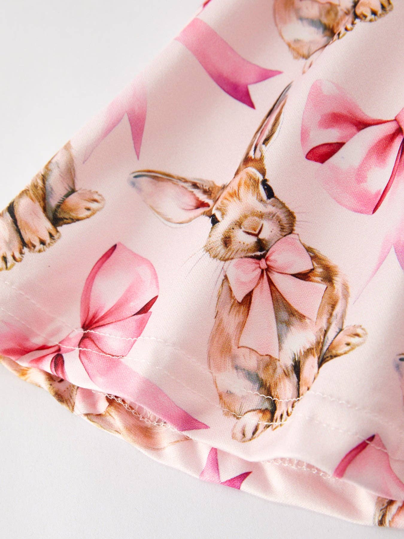 Pink Easter Bunny Bow Print Girls Sling Flared Jumpsuit