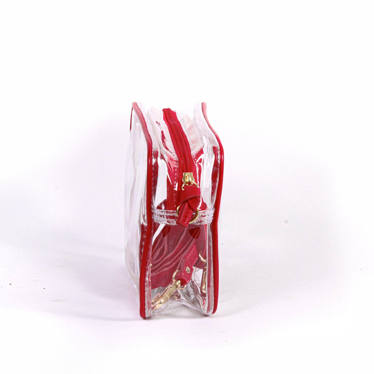 Bridget Clear Purse with Vegan Leather Trim and Straps - Crimson *THESE WILL BE AVAILABLE FIRST WEEK OF OCTOBER*