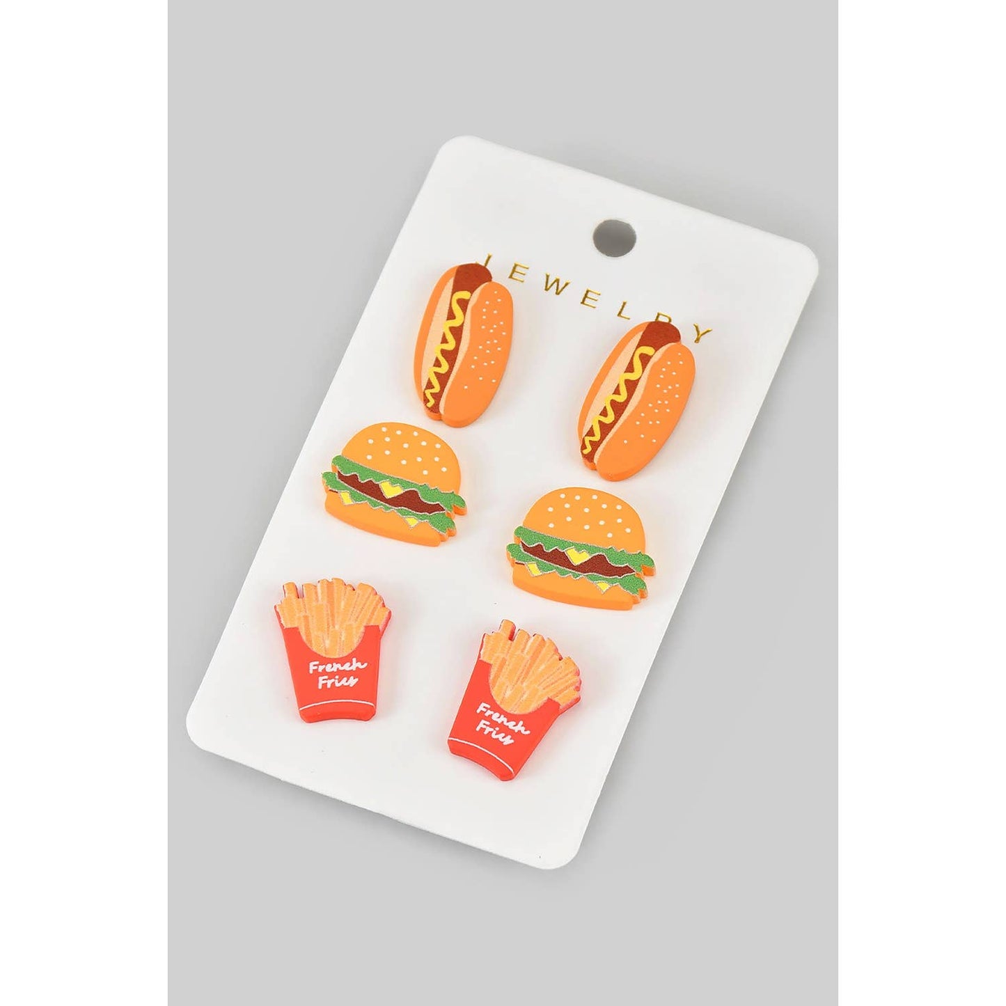 HOT DOG BURGER AND FRIES THREE STUD EARRING SET
