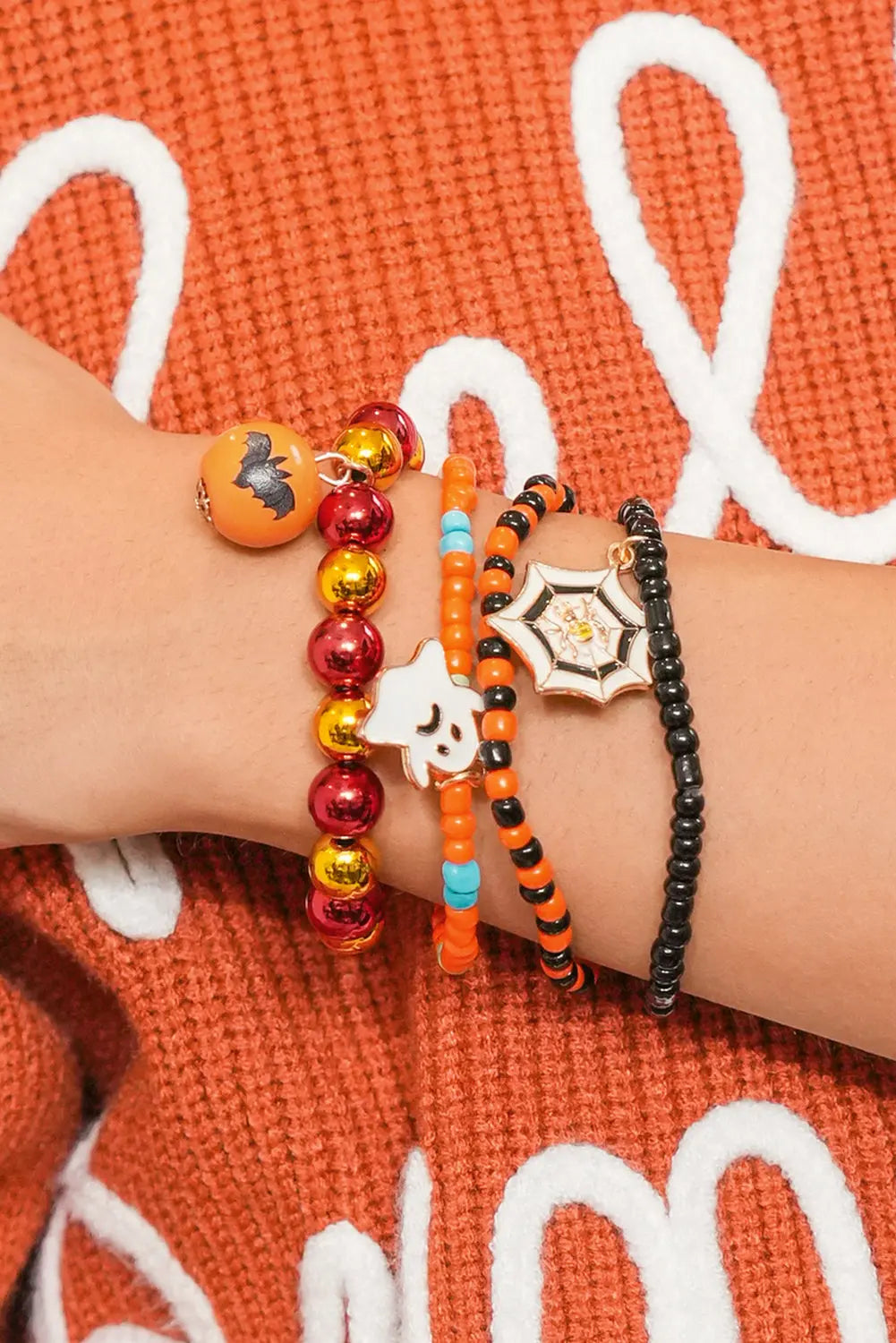 Orange 4pcs Halloween Ghost Spider Web Beaded Bracelet Set Dear-Lover Dropshipping
