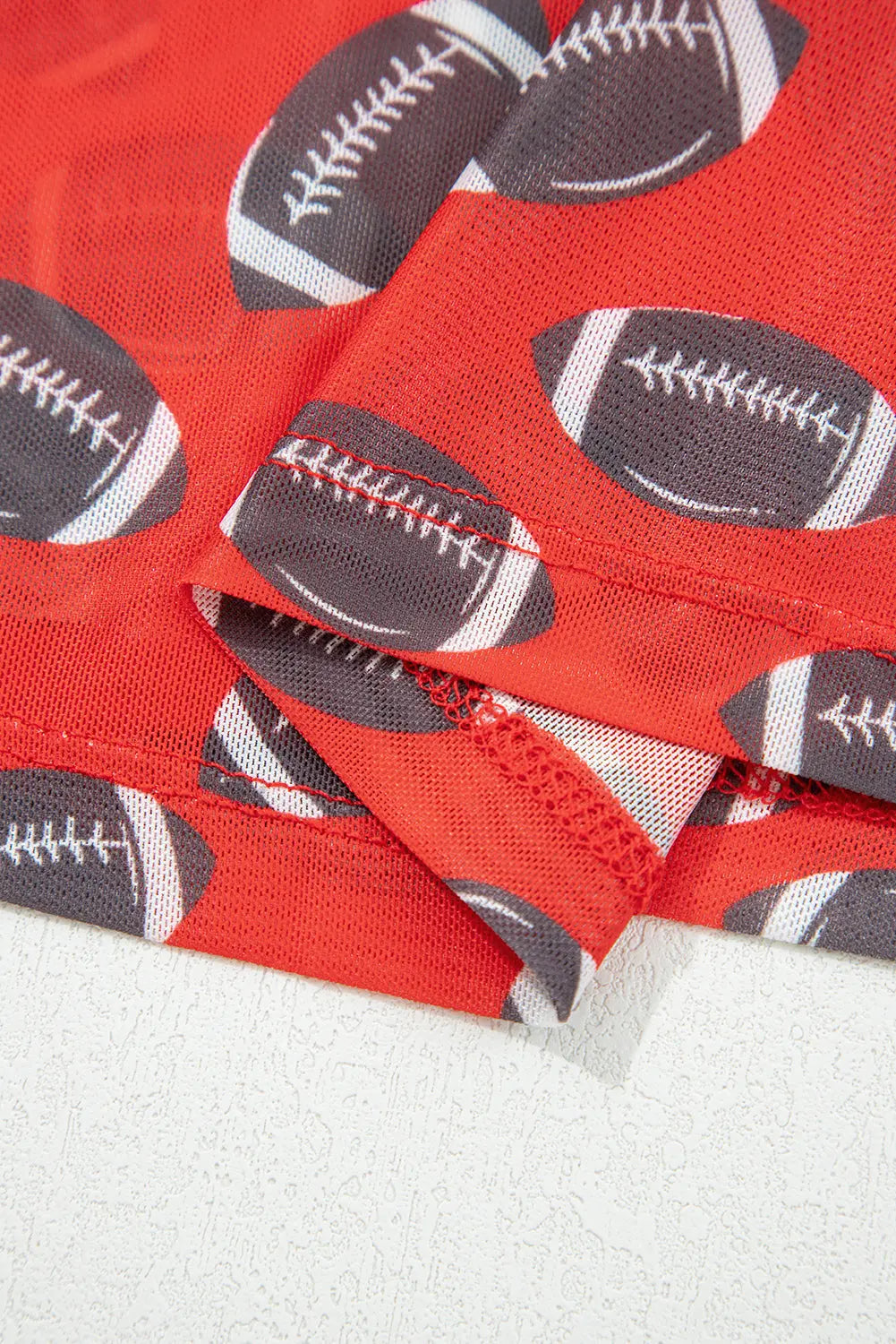 Red Game Day Rugby Mesh Sheer Long Sleeve Top