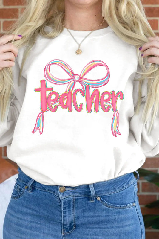 White Teacher Bow PNG Graphic Pullover Sweatshirt Dear-Lover Dropshipping