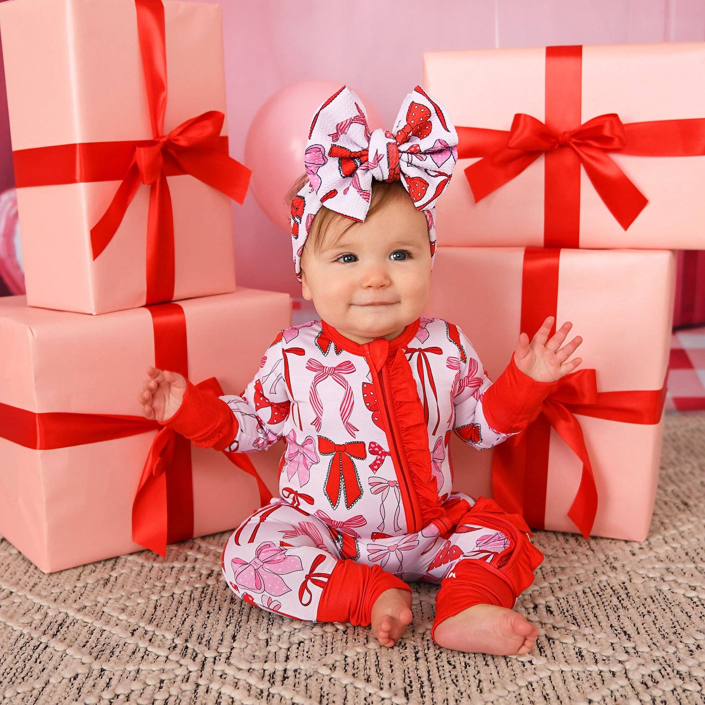 Rosalie RUFFLE ZIP Valentines Day Bamboo 1PC Baby Outfit