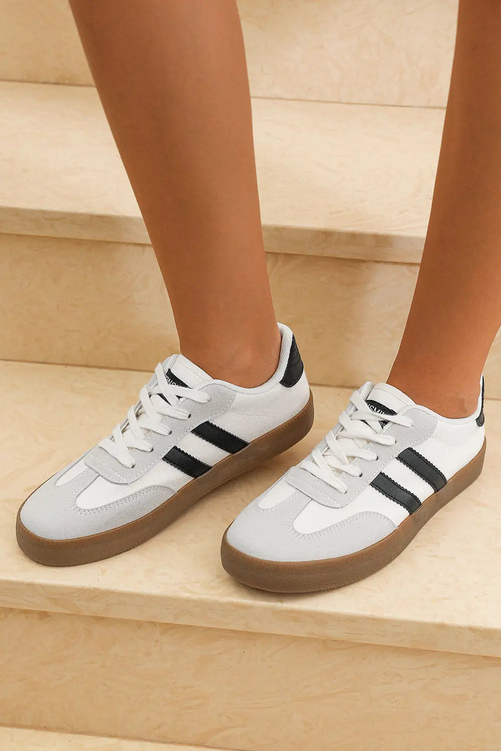 White Striped Lace-up Flat Sneakers Dear-Lover Dropshipping