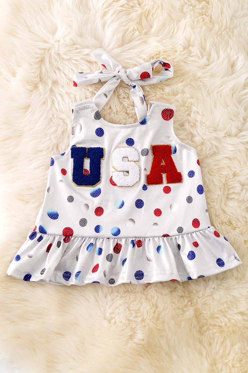 USA applique ruffle patriotic halter top. *SHIPS AROUND MAY 11TH*