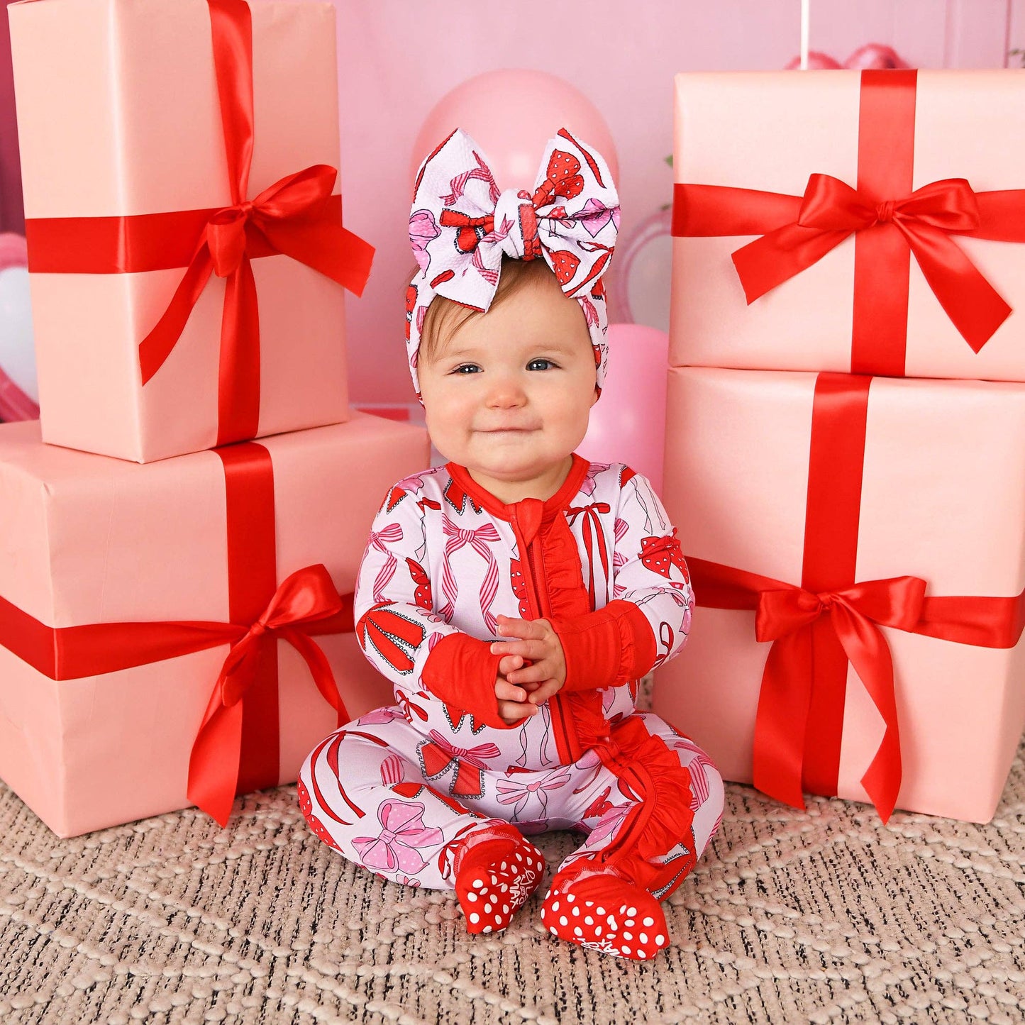 Rosalie RUFFLE ZIP Valentines Day Bamboo 1PC Baby Outfit
