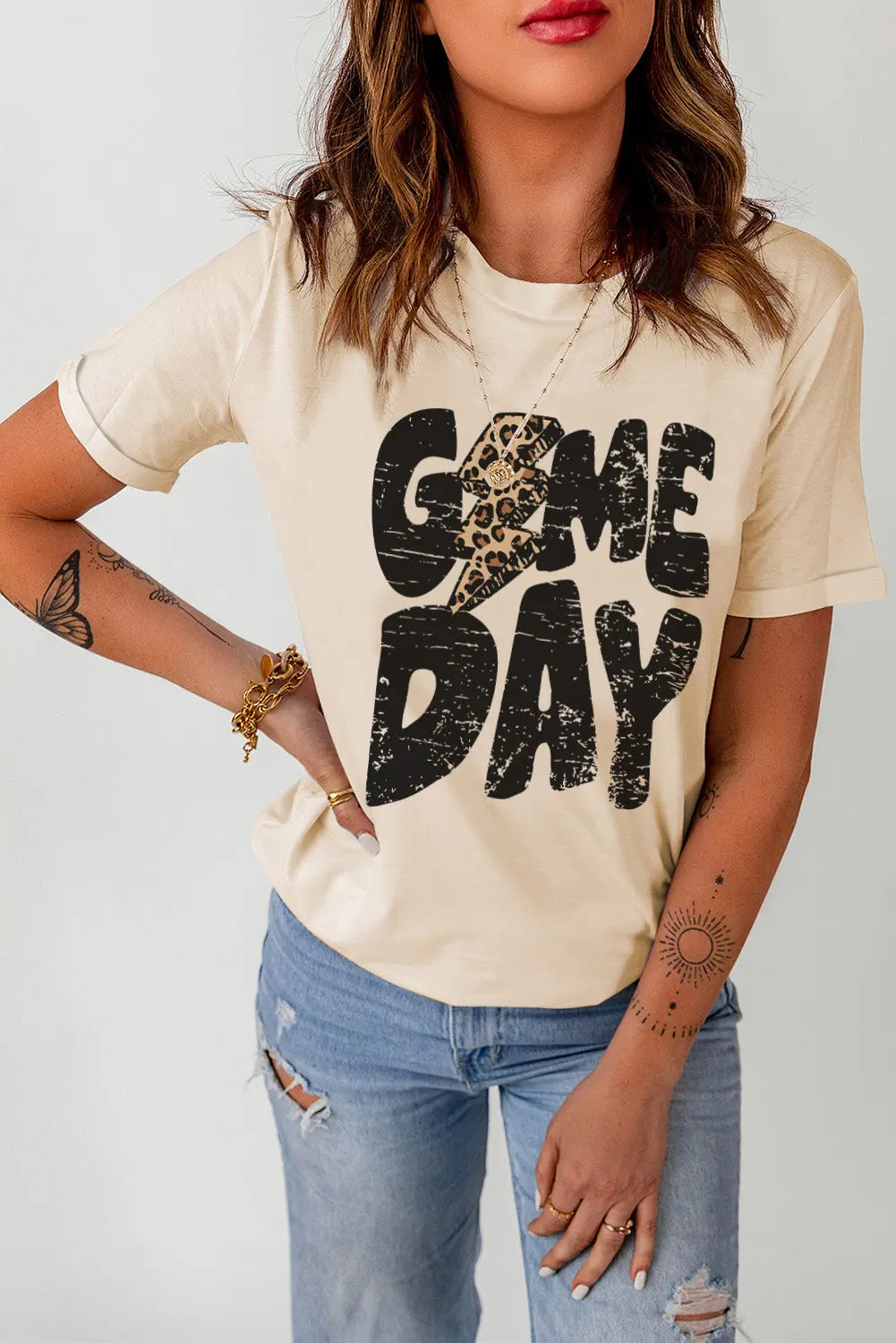 Khaki Game Day Rugby Football Season Leopard Lightning T Shirt Dear-Lover Dropshipping