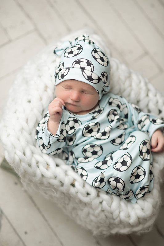 Soccer Baby Gown and Hat Set