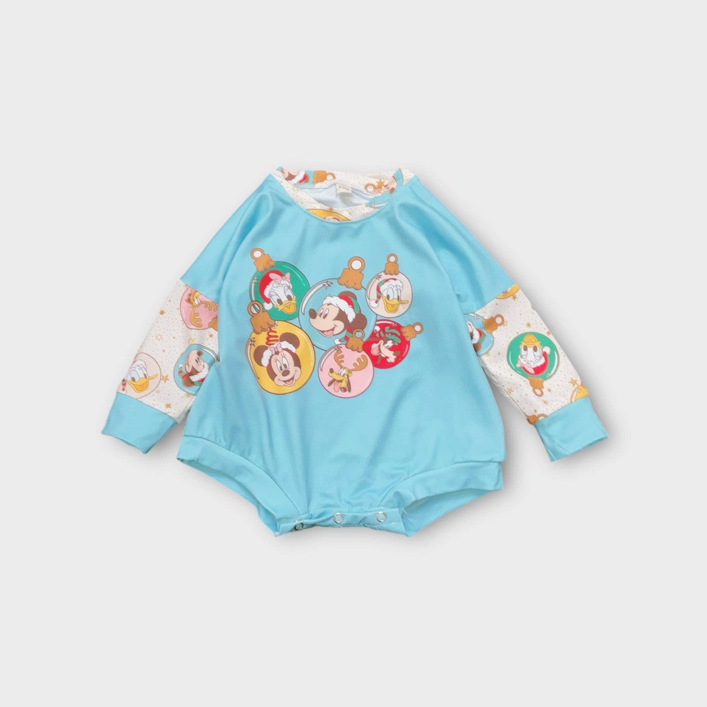 UNISEX/ CHARACTER PRINTED BABY ROMPER, CHRISTMAS ORNAMENT ROMPER. TT-2023-NAYDINE