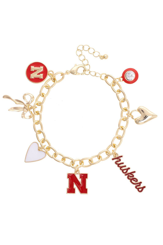 Nebraska Huskers Enamel Icons Charm Bracelet in Shiny Gold *PREORDER WILL SHIP BY JULY 8TH*