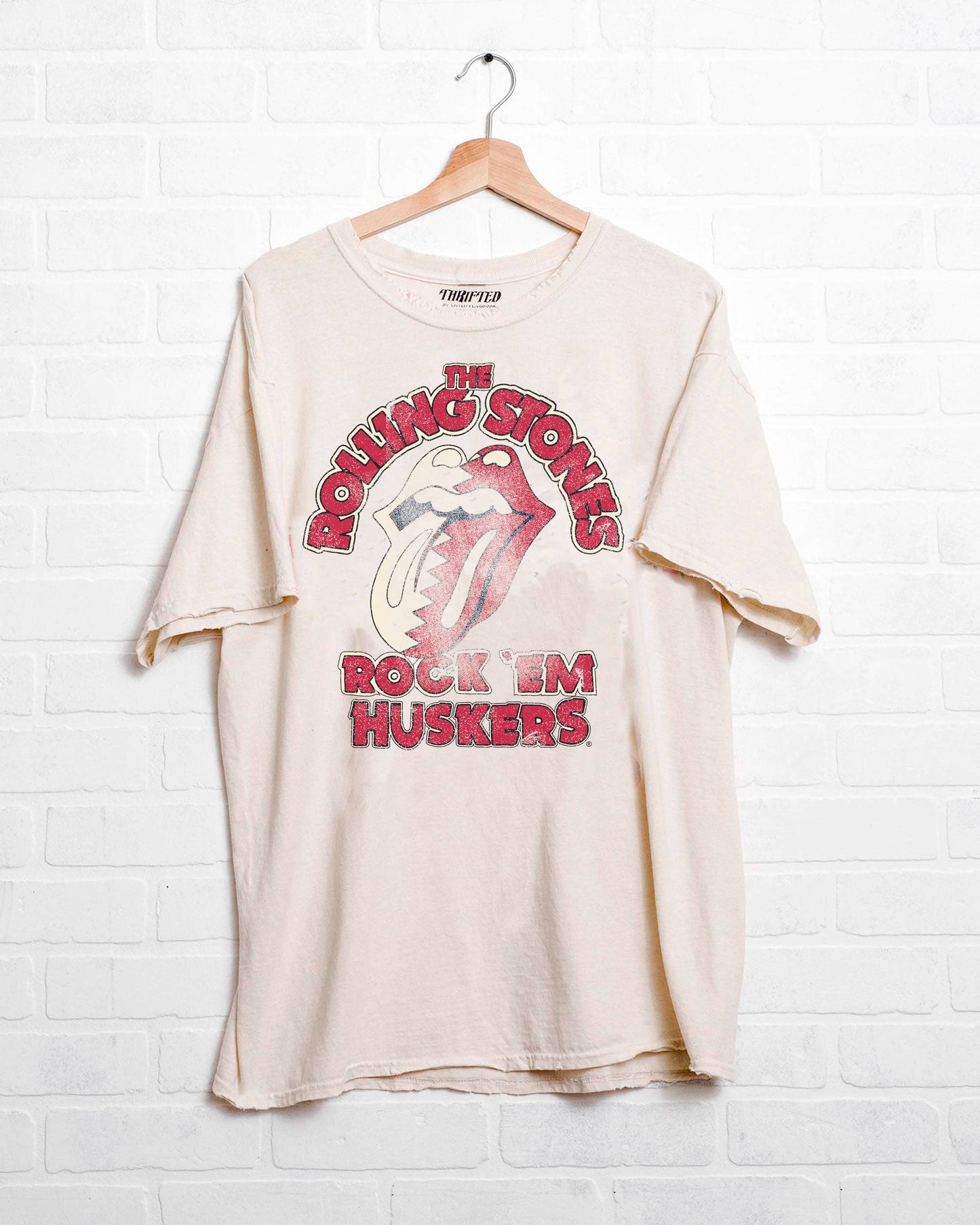 Rolling Stones Rock Em Huskers Off White Thrifted Tee