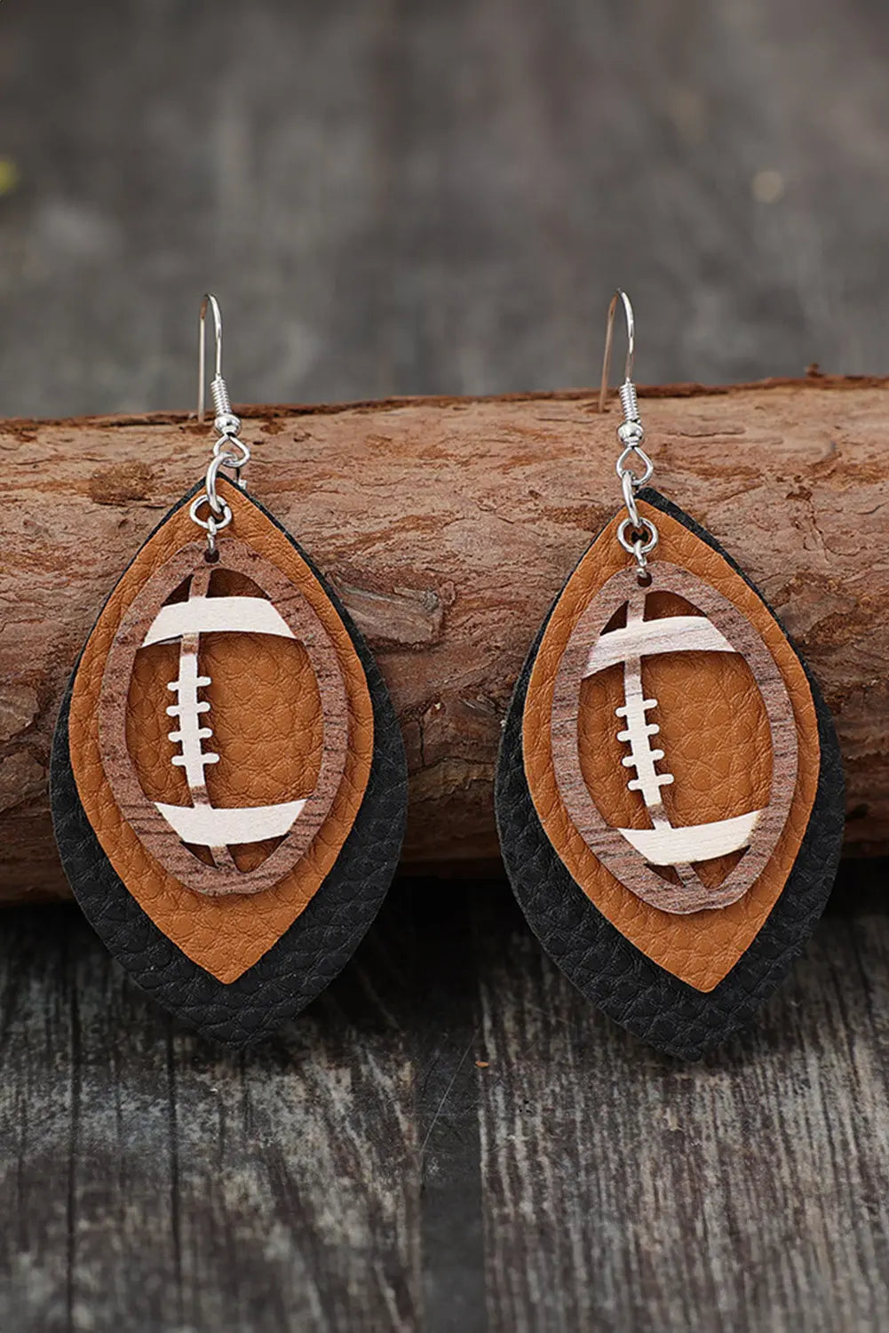 Chestnut Rugby Football Shape PU Leather Drop Earrings Dear-Lover Dropshipping