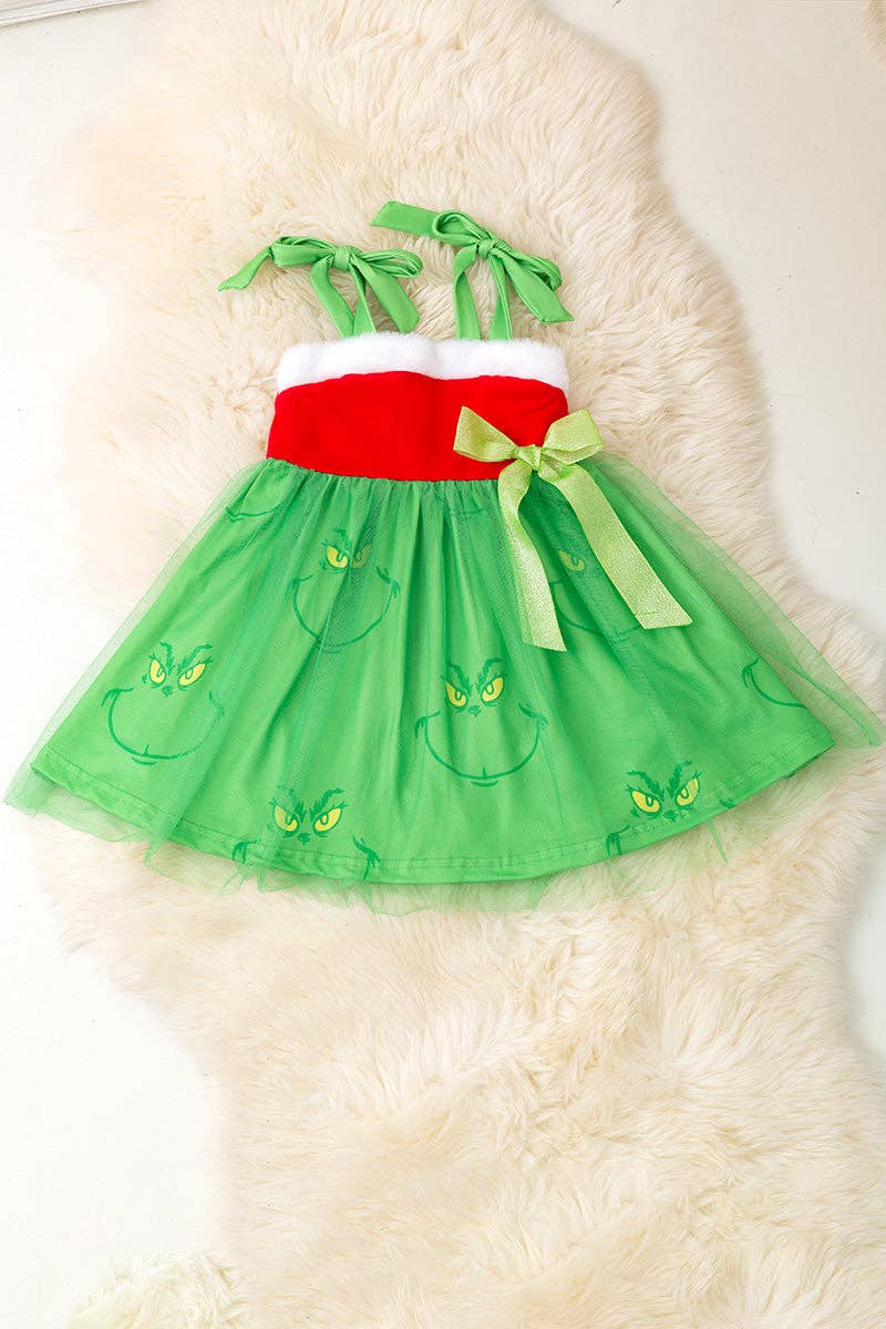 Multi-Christmas character printed girls dress.  DRG52035 AMY