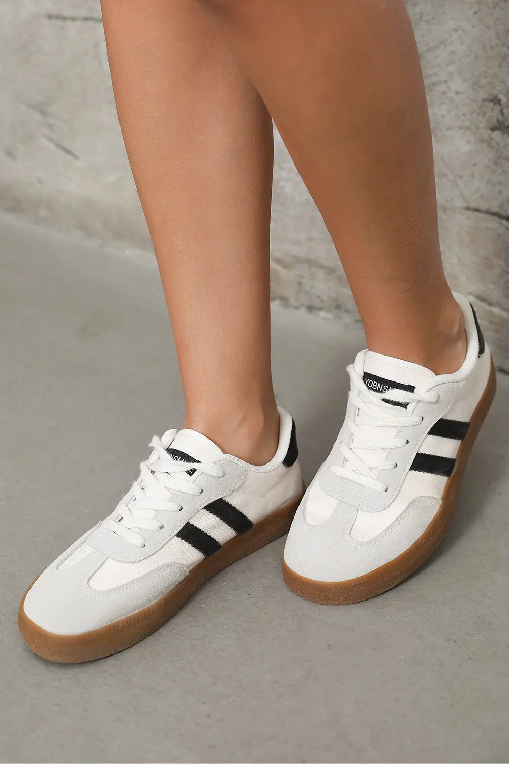 White Striped Lace-up Flat Sneakers Dear-Lover Dropshipping