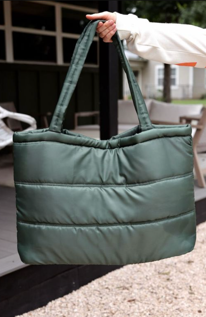 Carry All Puffer Tote- Mama (Olive) - * SHIPS AROUND MARCH 25TH *