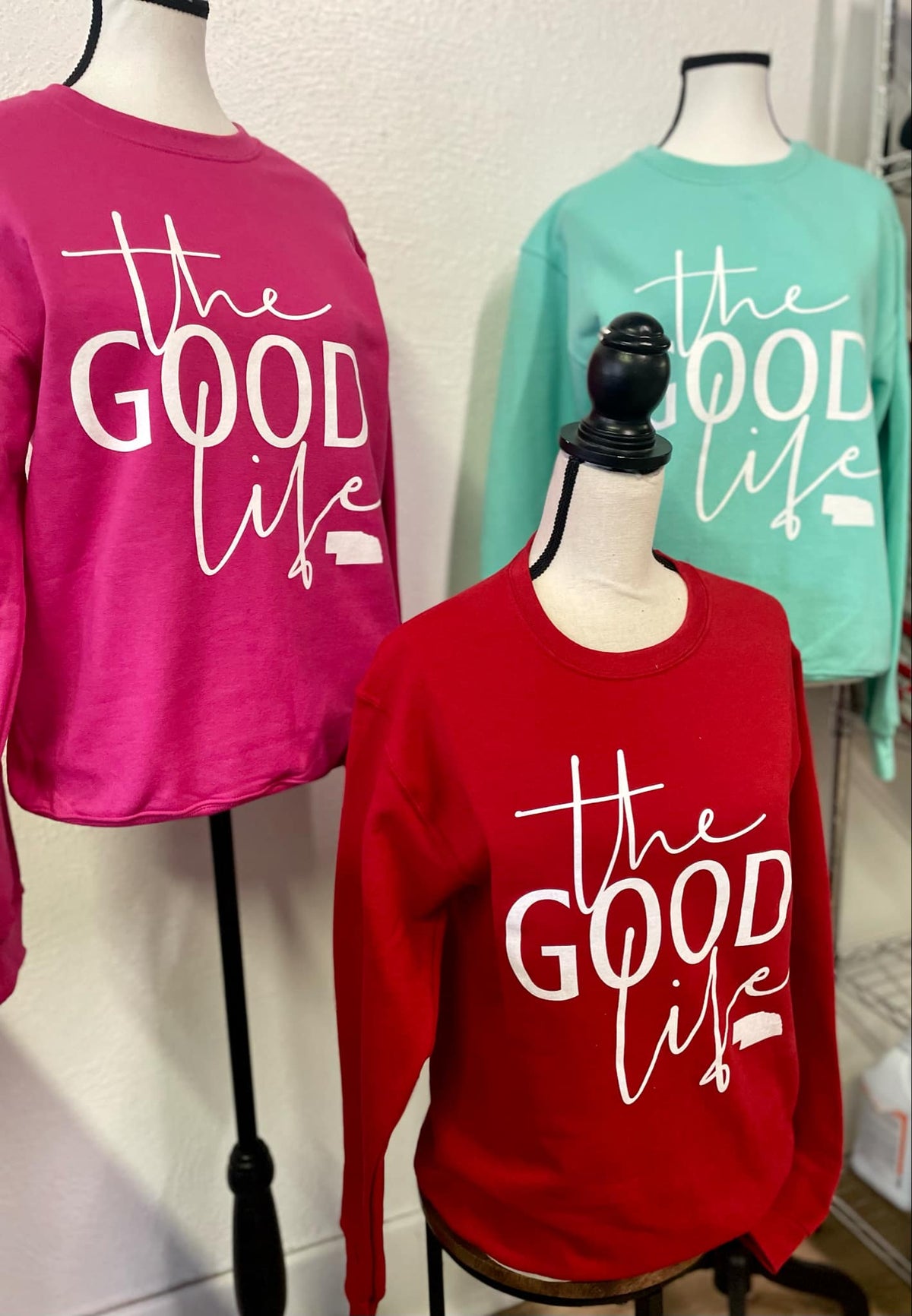 Nebraska the GOOD life (with state) Sweatshirts - In True Red