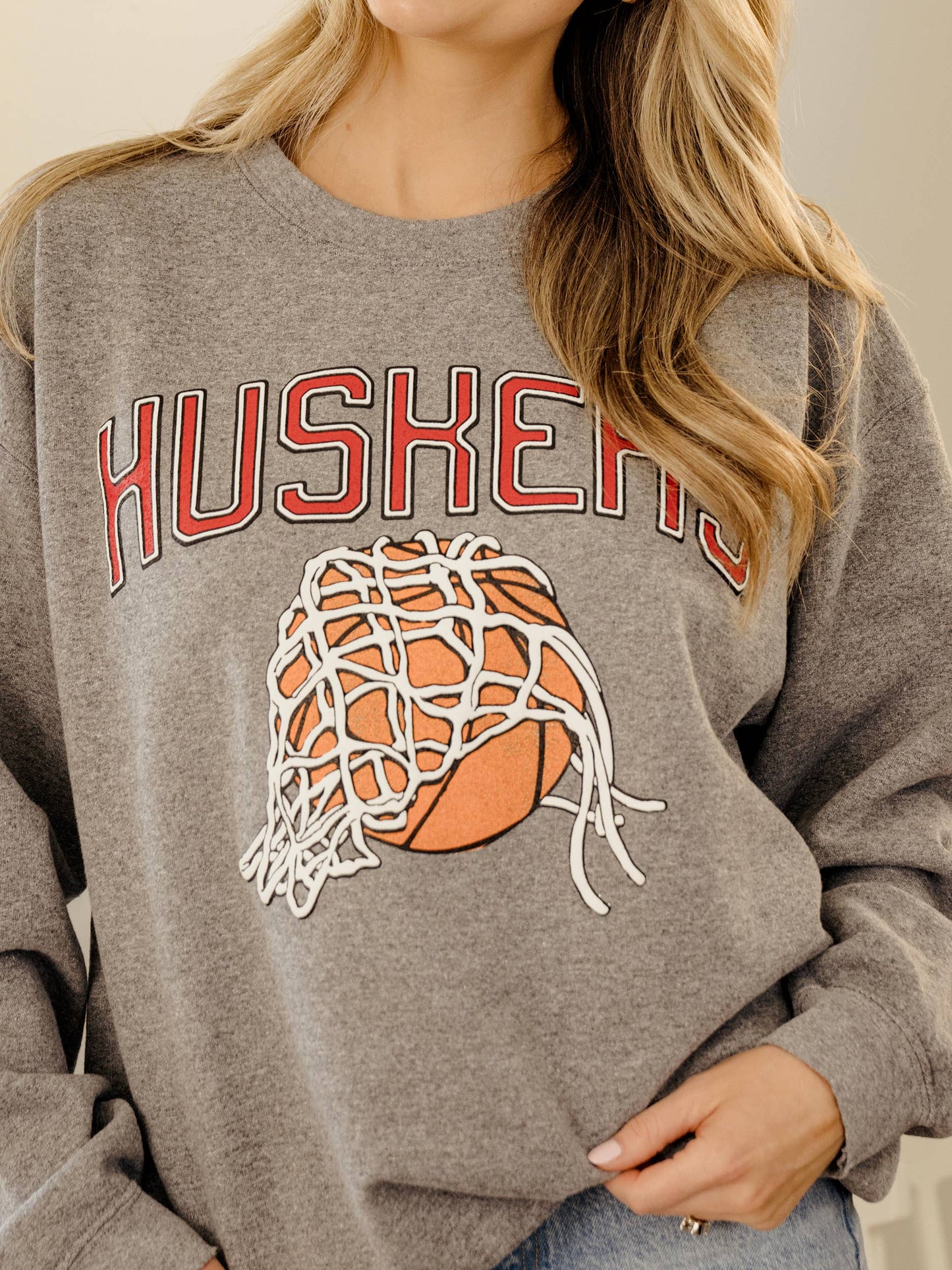 Nebraska Huskers Basketball Fling Gray Thrifted Sweatshirt