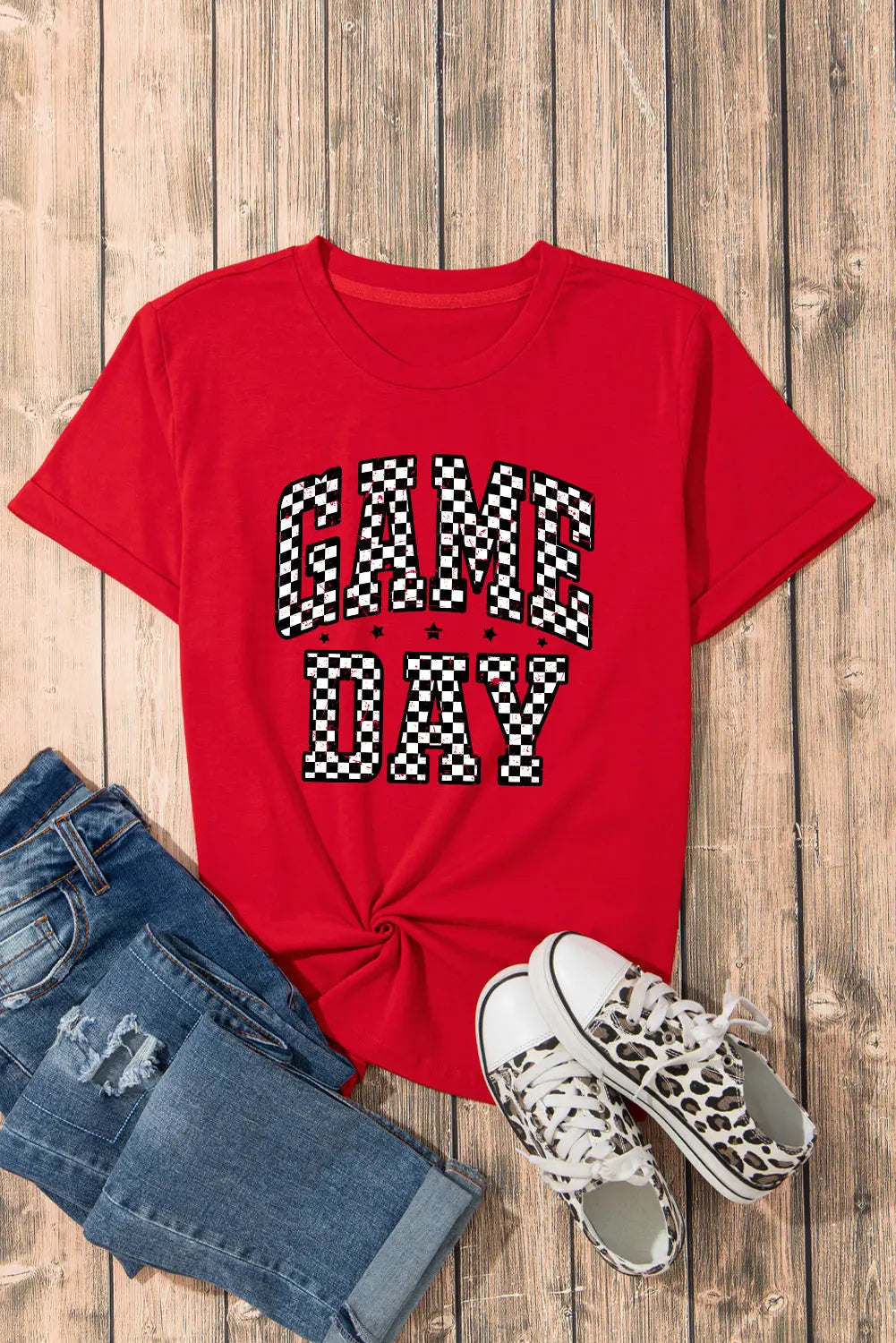 Red Checkered Game Day Graphic T Shirt Dear-Lover Dropshipping