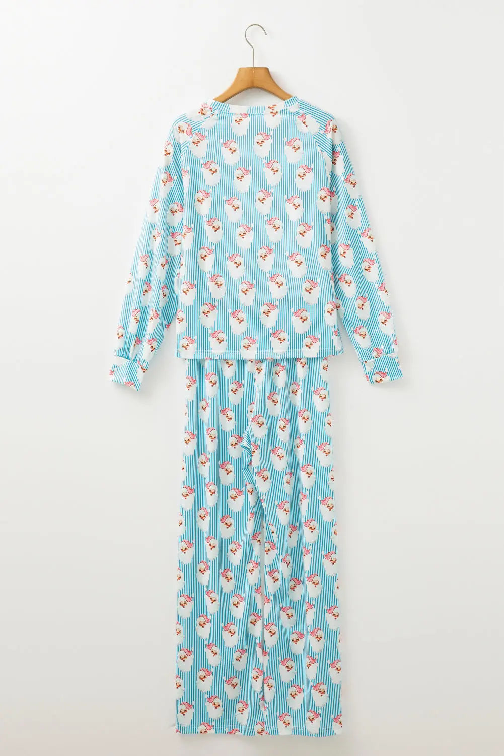 Sky Blue Santa Claus Striped Print Loose Fit Two Piece Lounge Set Dear-Lover Dropshipping