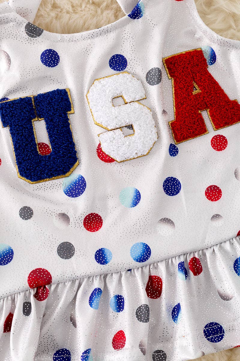 USA applique ruffle patriotic halter top. *SHIPS AROUND MAY 11TH*