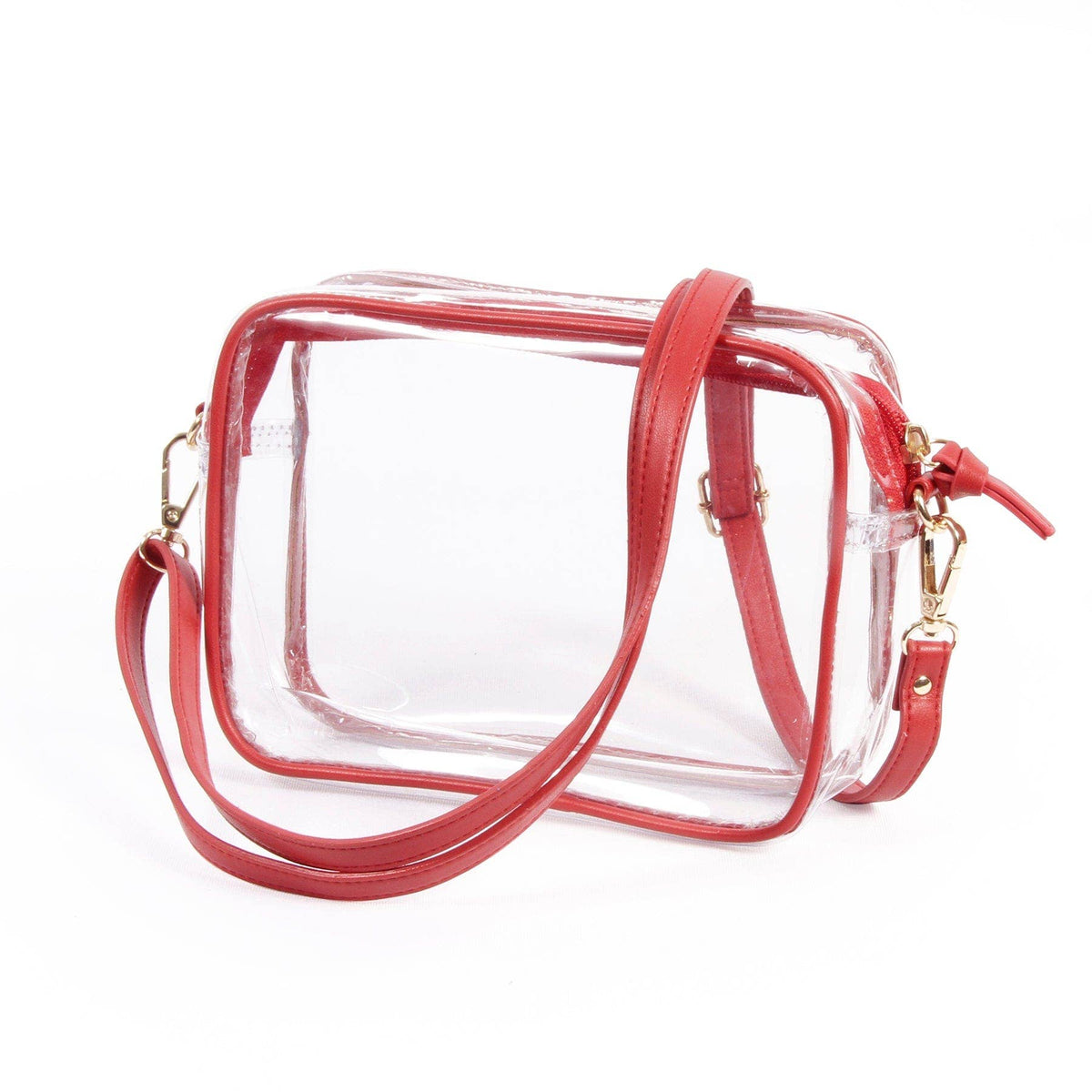 Bridget Clear Purse with Vegan Leather Trim and Straps - Crimson *THESE WILL BE AVAILABLE FIRST WEEK OF OCTOBER*