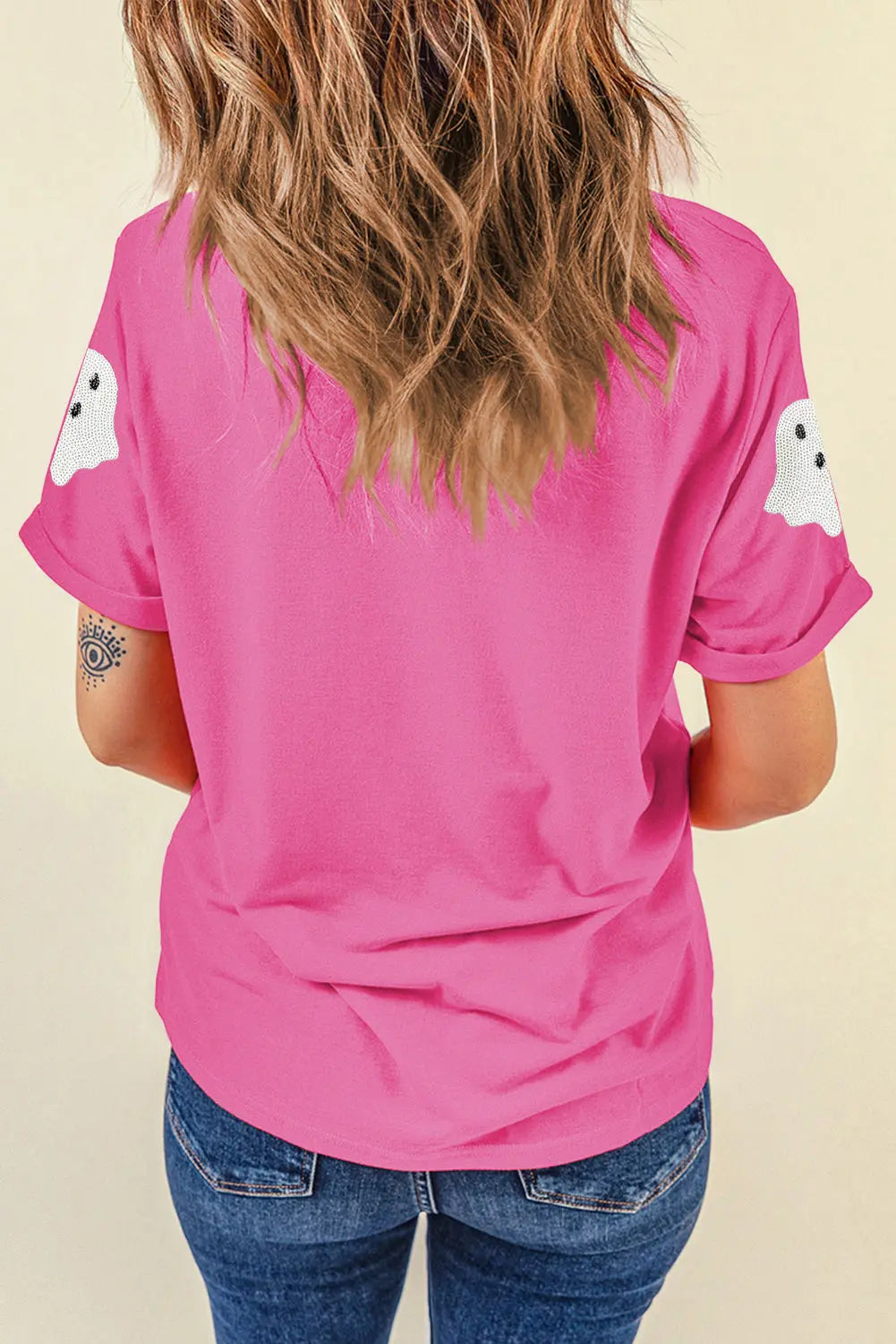 Sachet Pink Sequin Halloween Ghost Patched Casual T Shirt Dear-Lover Dropshipping