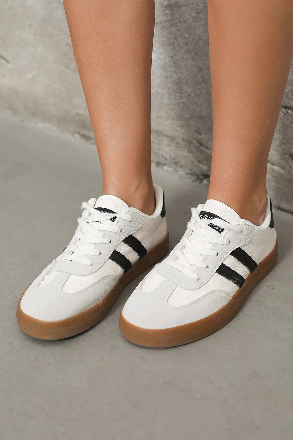 White Striped Lace-up Flat Sneakers Dear-Lover Dropshipping