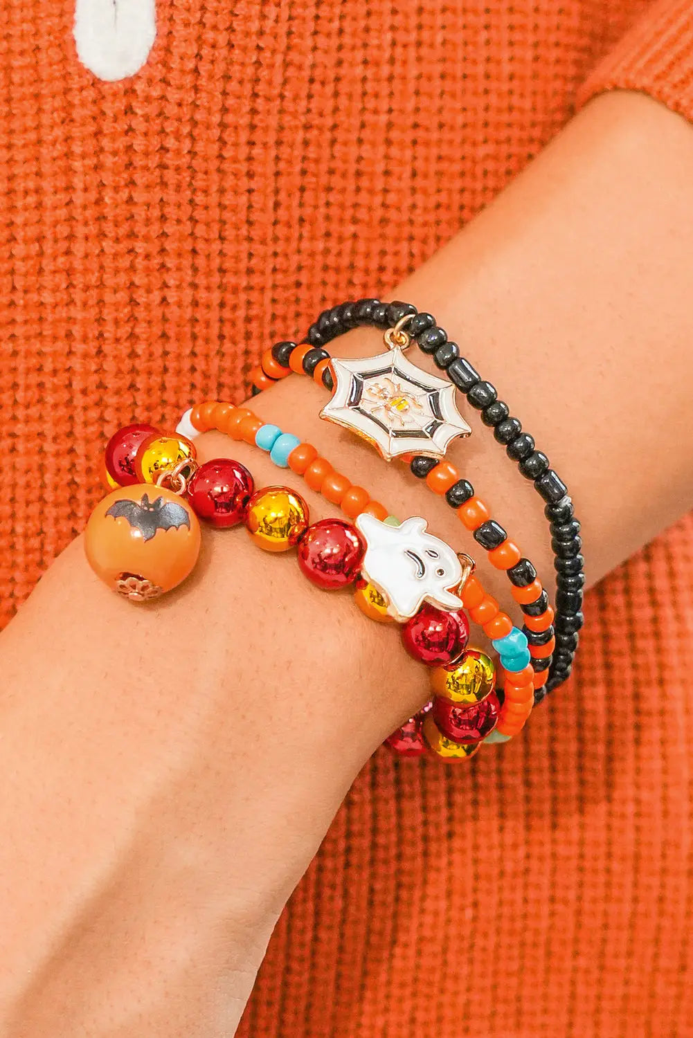 Orange 4pcs Halloween Ghost Spider Web Beaded Bracelet Set Dear-Lover Dropshipping