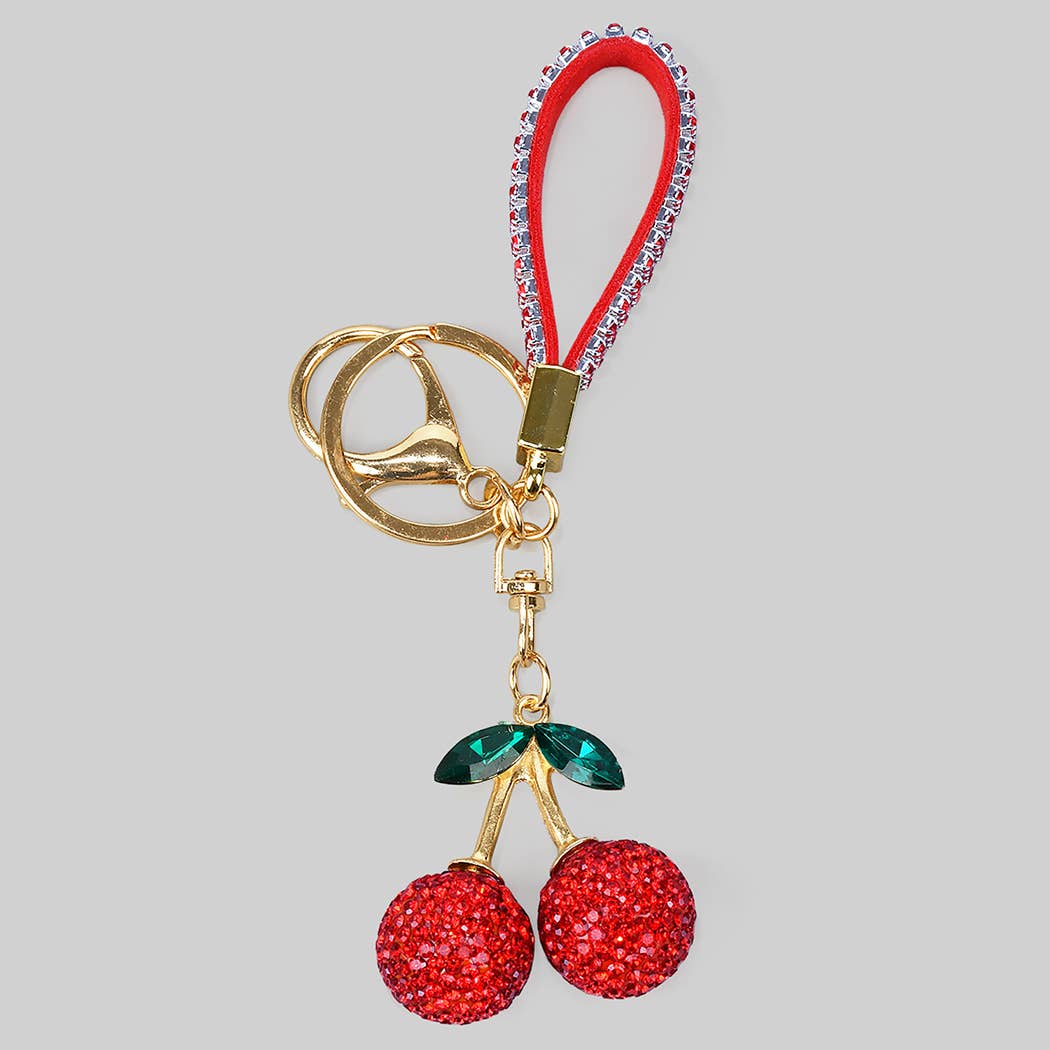 RHINESTONE CHERRY BAG CHARM KEYCHAIN
