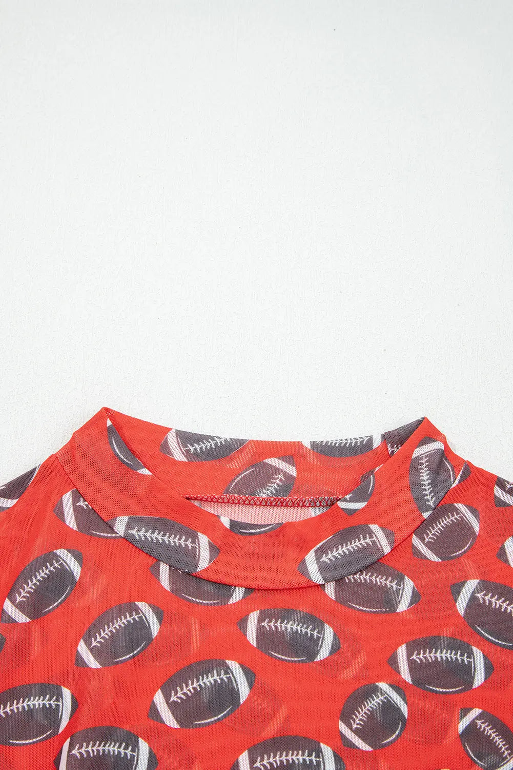 Red Game Day Rugby Mesh Sheer Long Sleeve Top