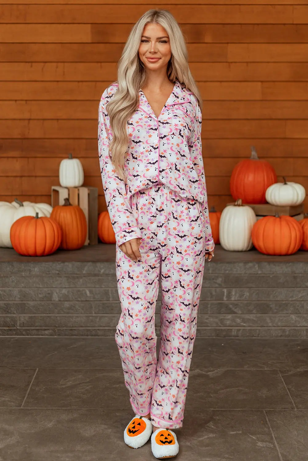 Pink Halloween Eve Haunted Honey Bat Print Pajama Set Dear-Lover Dropshipping
