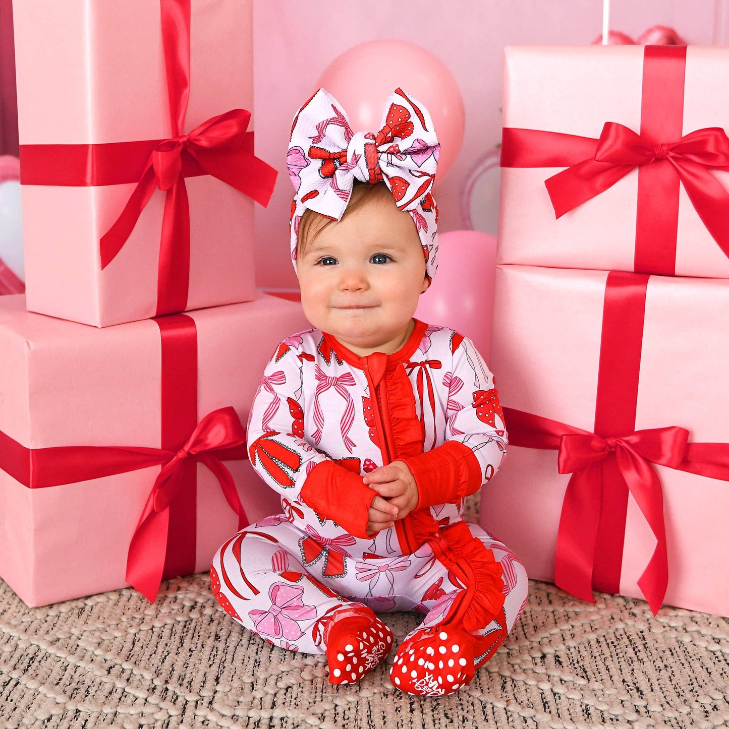Rosalie RUFFLE ZIP Valentines Day Bamboo 1PC Baby Outfit