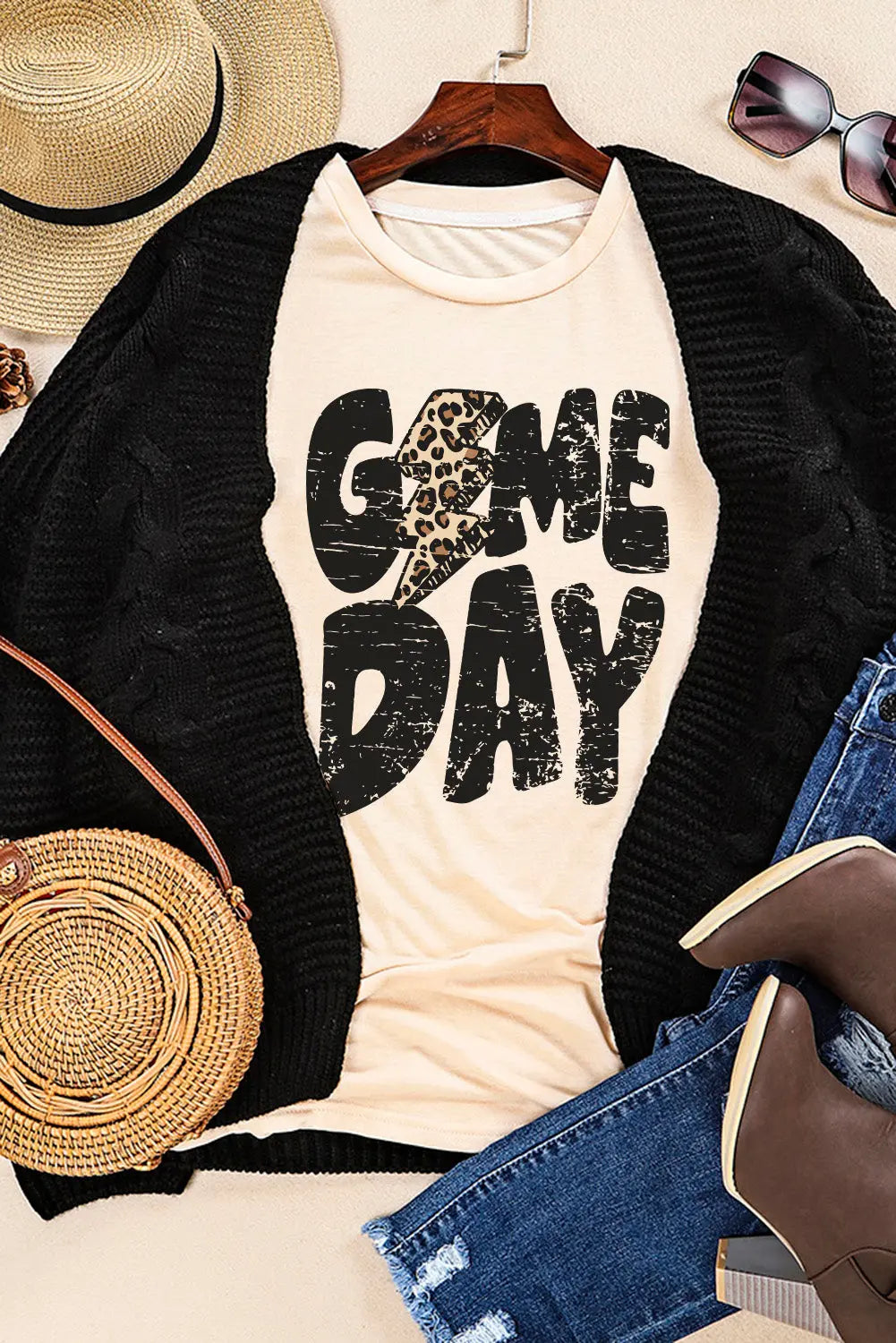 Khaki Game Day Rugby Football Season Leopard Lightning T Shirt Dear-Lover Dropshipping