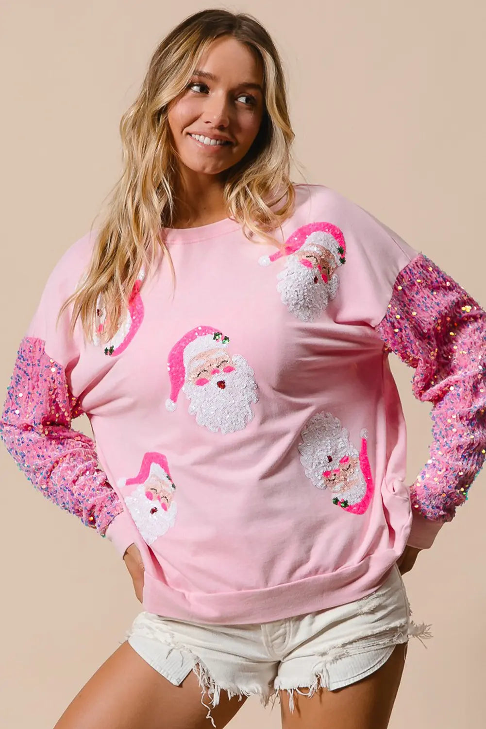 Pink Sequined Santa Claus Long Sleeve Christmas Sweatshirt Dear-Lover Dropshipping