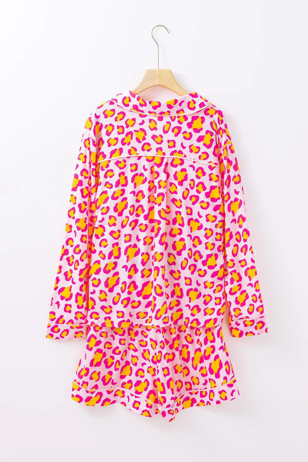 Pink Leopard Print Long Sleeve Shirt and Shorts Pajama Set Dear-Lover Dropshipping