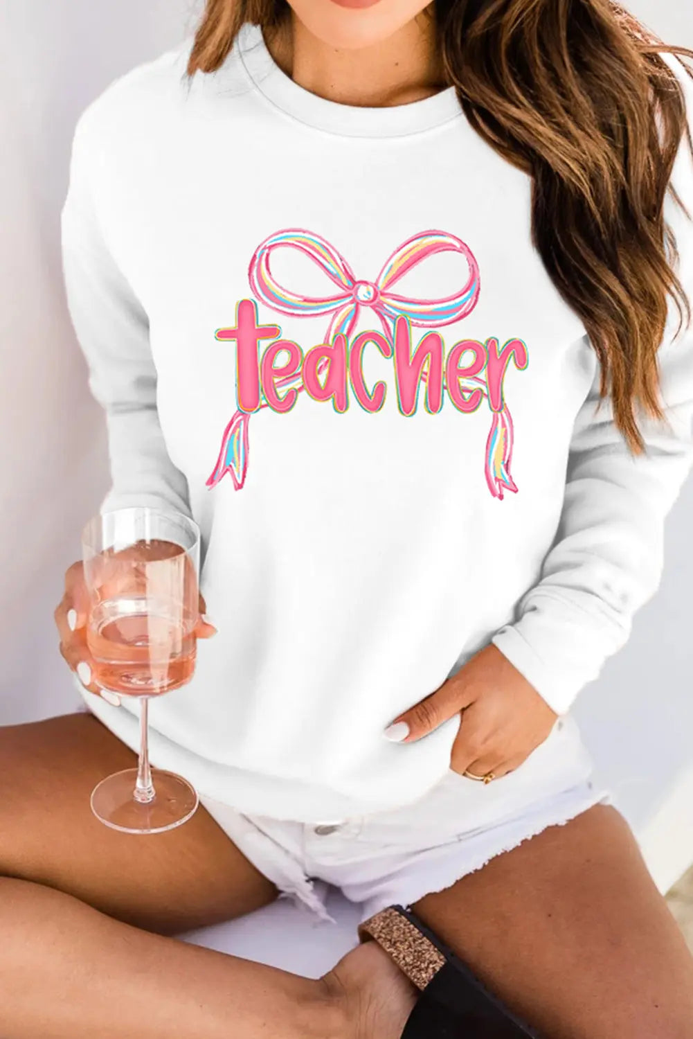 White Teacher Bow PNG Graphic Pullover Sweatshirt Dear-Lover Dropshipping