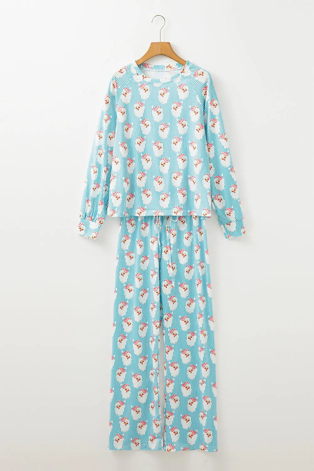 Sky Blue Santa Claus Striped Print Loose Fit Two Piece Lounge Set Dear-Lover Dropshipping