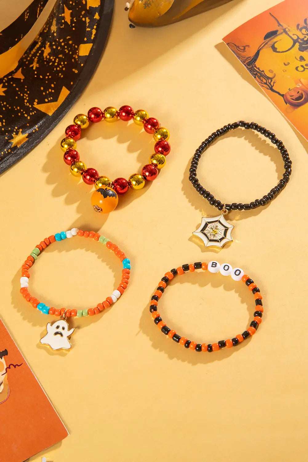 Orange 4pcs Halloween Ghost Spider Web Beaded Bracelet Set Dear-Lover Dropshipping