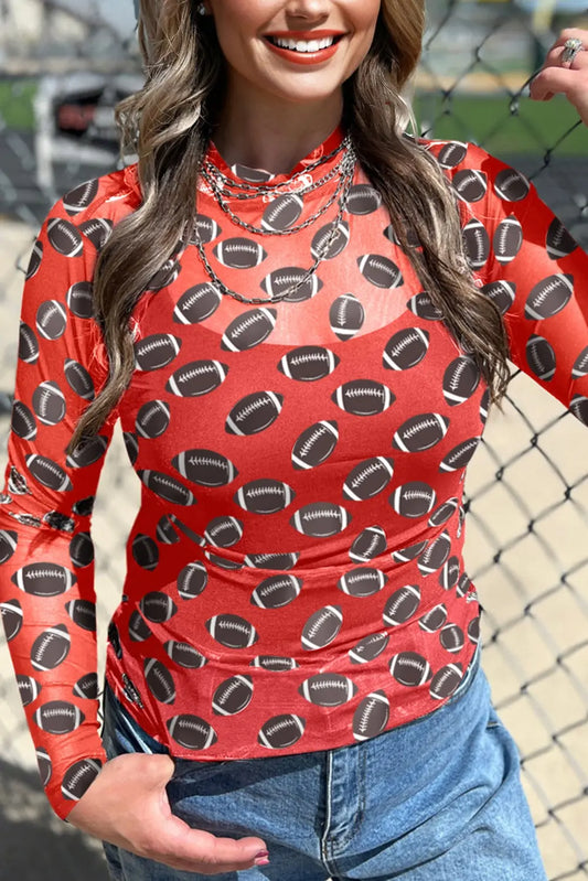 Red Game Day Rugby Mesh Sheer Long Sleeve Top Dear-Lover Dropshipping