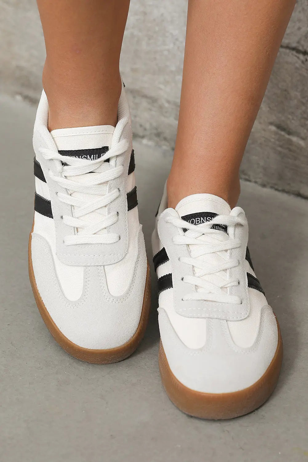White Striped Lace-up Flat Sneakers Dear-Lover Dropshipping