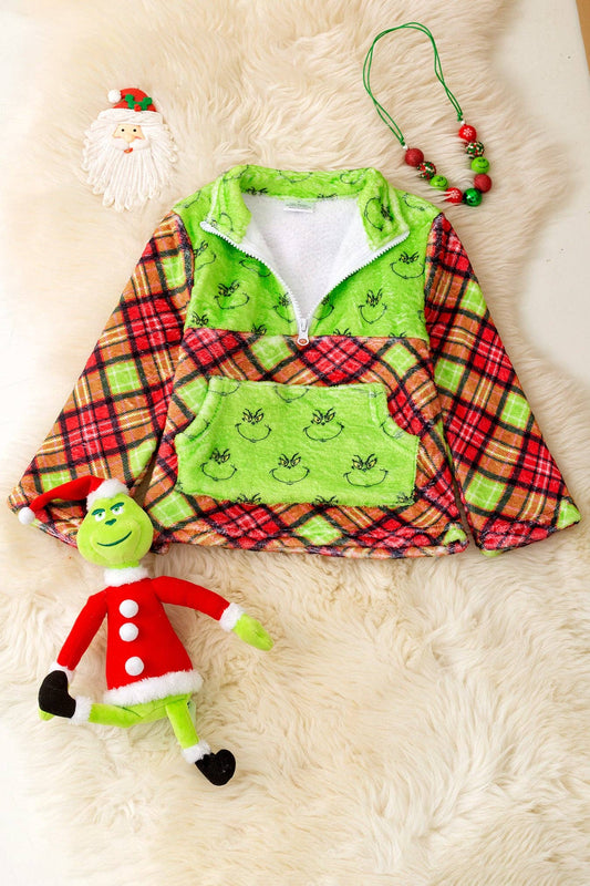 Unisex-Plaid Christmas character printed pullover sweater. TPG51624 AMY