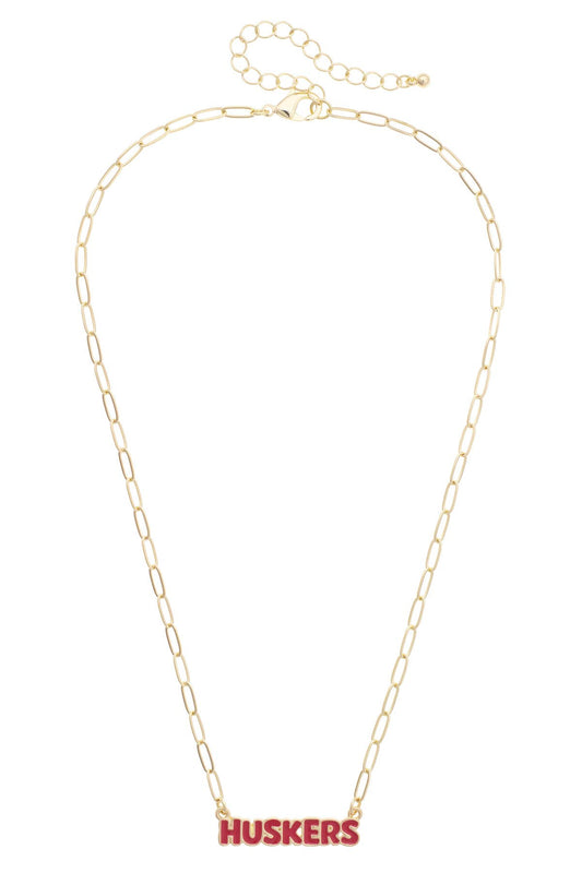 Nebraska Huskers Puffy Nameplate Necklace