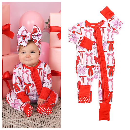 Rosalie RUFFLE ZIP Valentines Day Bamboo 1PC Baby Outfit